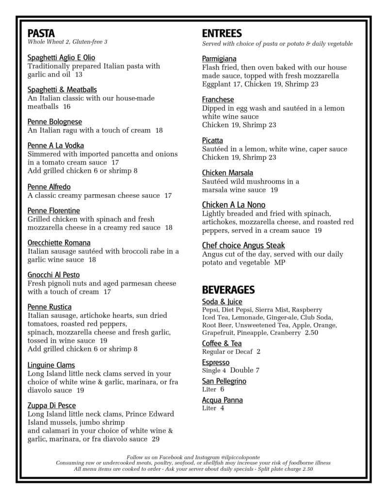 Menu IL PICCOLO PONTE