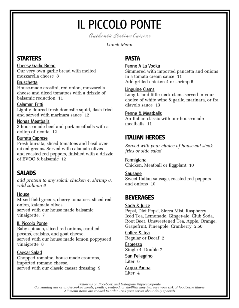 Menu IL PICCOLO PONTE