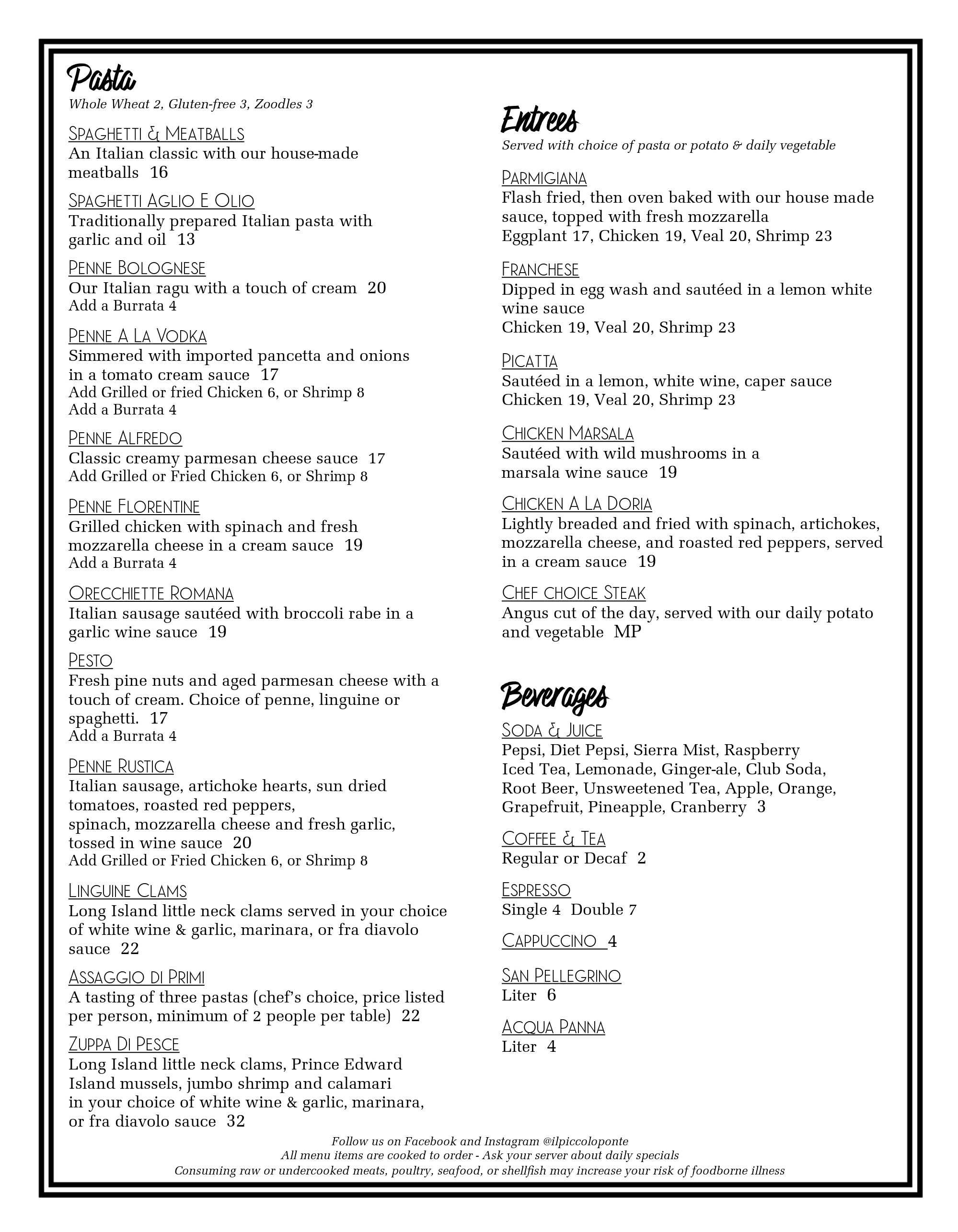 Menu IL PICCOLO PONTE